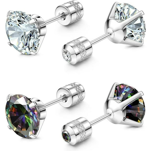 Jstyle Titanium Stud Earrings for Men Women, Studs Hypoallergenic, G23 Titanium Earrings for Sensitive Ears, Titanium Screw Back Earrings Round Cut CZ Stud Earrings Surgical Steel