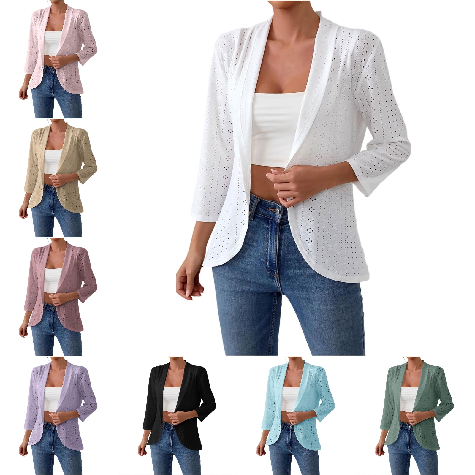 Jszlgo Lightweight Summer Cardigan for Women Netted Knit Ruffle 3/4 ...