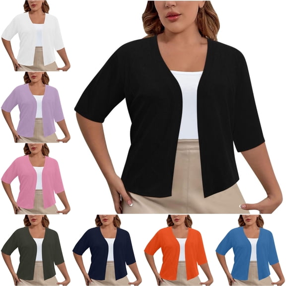 Jszlgo Women's Half Sleeve Lightweight Cropped Cardigan Sweaters Open Front Bolero Short Shrugs for Dresses