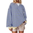 thumbnail image 1 of Jszlgo Womens Striped Oversized Sweatshirts Color Block Crew Neck Long Sleeve Shirt Casual Loose Pullover Tops Y2K Clothes Oversized Pullover Sweatshirts, 1 of 7