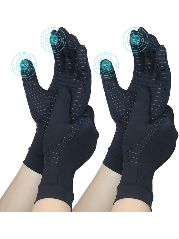 2 pairs of full finger copper arthritis gloves with touch screen tips to relieve rheumatoid arthritis, osteoarthritis, carpal tunnel inflammation, tendinitis, and computer typing (M)