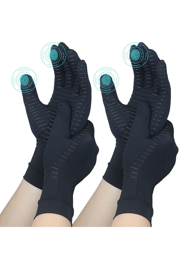 2 pairs of full finger copper arthritis gloves with touch screen tips to relieve rheumatoid arthritis, osteoarthritis, carpal tunnel inflammation, tendinitis, and computer typing (M)