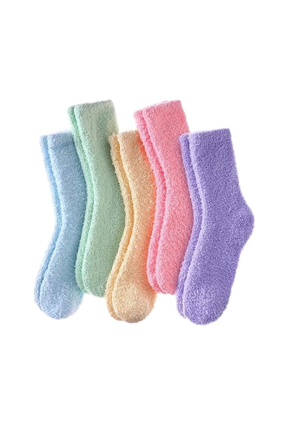 5 Pairs White Fuzzy Socks Soft & Fluffy Dry-Breathable Winter Comfy Warm Hosiery for Christmas Thanksgiving Valentines Gifts