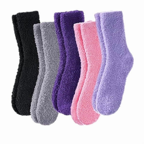 Jtbuh XLY 5 Pairs White Fuzzy Socks Soft & Fluffy Dry-Breathable Winter Comfy Warm Hosiery for Christmas Thanksgiving Valentines Gifts