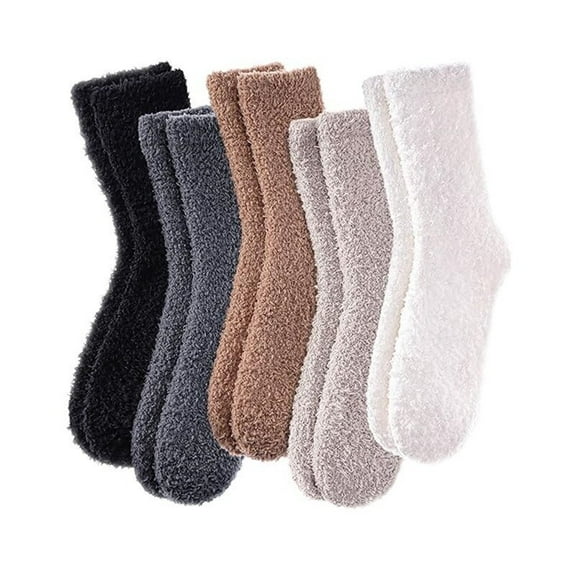 Jtbuh XLY 5 Pairs White Fuzzy Socks Soft & Fluffy Dry-Breathable Winter Comfy Warm Hosiery for Christmas Thanksgiving Valentines Gifts