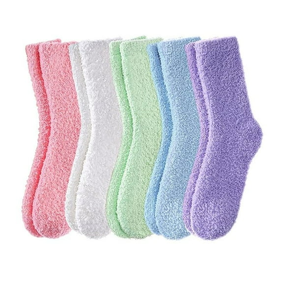 Jtbuh XLY 5 Pairs White Fuzzy Socks Soft & Fluffy Dry-Breathable Winter Comfy Warm Hosiery for Christmas Thanksgiving Valentines Gifts