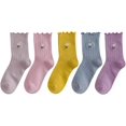 thumbnail image 1 of Jtbuh XLY 5 Pairs Women Ruffle Frilly Socks Flower Cotton Summer Winter Solid Crew Sock, 1 of 6