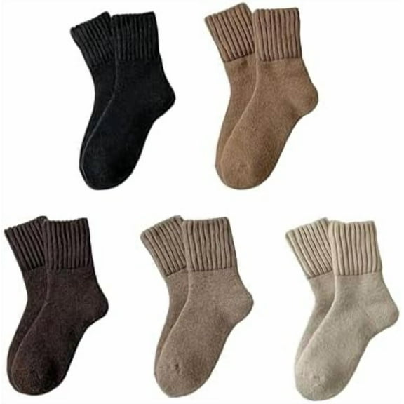 Jtbuh XLY 5 Pairs Women's Solid Mid-Calf Socks Fall Winter, Soft Thick Cotton Slouch Crew Socks for Women
