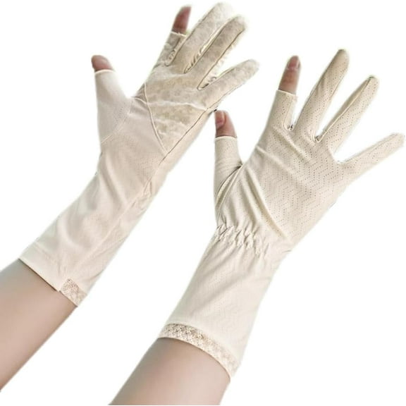 Jtbuh XLY Ice Silk Women Sun Gloves Medium Length Summer Sunblock Gloves Cycing Driving UV Protection Glove