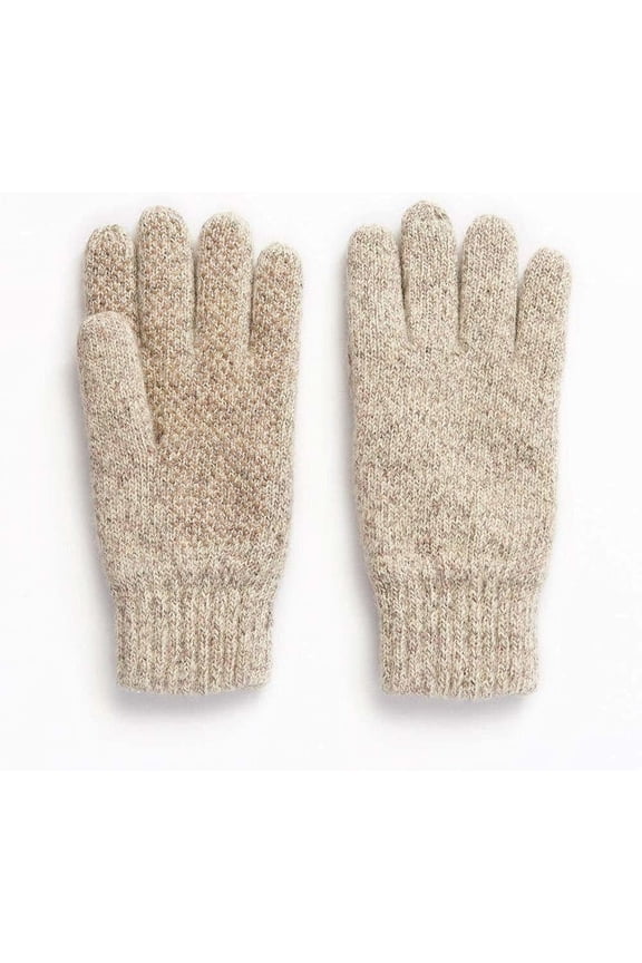 Mens Ragg Wool Full Finger Gloves Oatmeal, Insulated for Cold Outdoor Weather, One Size