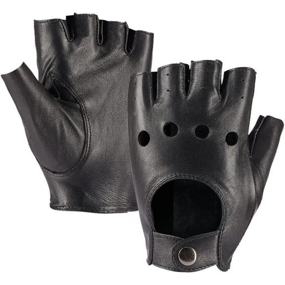 Jtbuh XLY Mens Fingerless Leather Driving Gloves Half Finger Motorcycle Sheepskin Unlined Gloves Punk