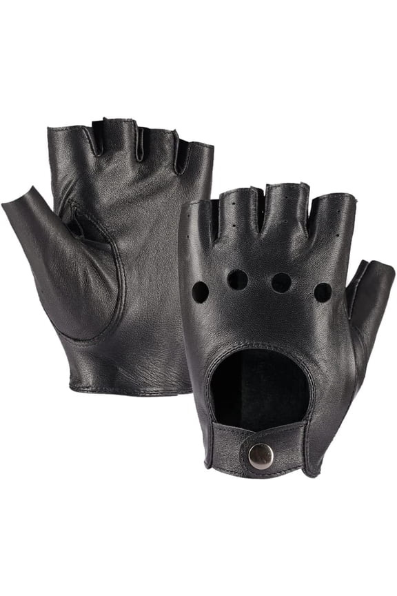 Mens Fingerless Leather Driving Gloves Half Finger Motorcycle Sheepskin Unlined Gloves Punk
