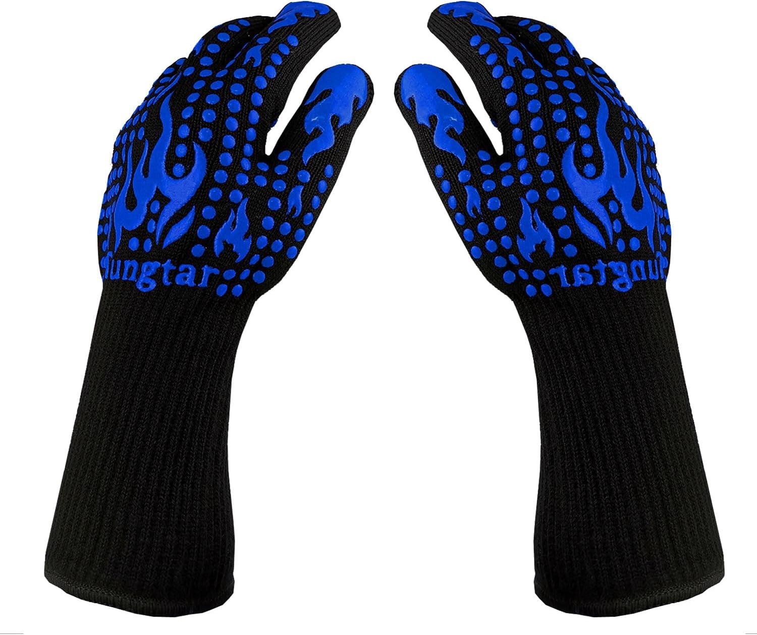 Jtbuh XLY Oven Mitts Heat Resistant BBQ Proof Glove 11Inch 1472℉ Grill Glove Proof Heat for Women Men BBQ Gloves Gift Set Cooking Gloves for Cooking, Grilling, Baking, Welding (White Blue)