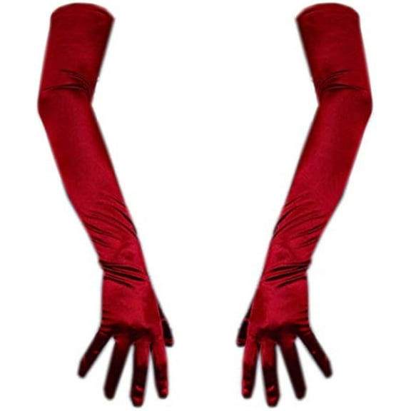 Jtbuh XLY Stretchy Satin Silk Gloves 60cm 23" Opera Evening Extra Long Wine Deep Dark Red