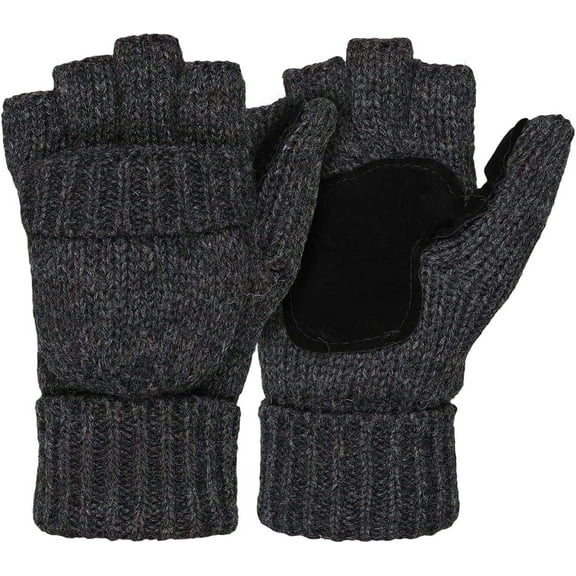 Jtbuh XLY Thermal Insulation Fingerless Texting Wool Gloves for Women and Men Winter Warm Knitted Convertible Mittens Flap