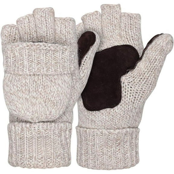 Jtbuh XLY Thermal Insulation Fingerless Texting Wool Gloves for Women and Men Winter Warm Knitted Convertible Mittens Flap
