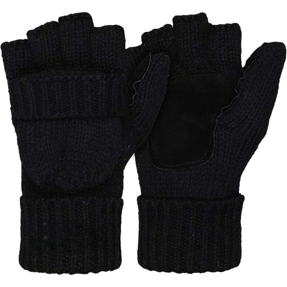 Jtbuh XLY Thermal Insulation Fingerless Texting Wool Gloves for Women and Men Winter Warm Knitted Convertible Mittens Flap