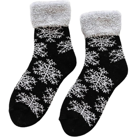 Jtbuh XLY Thermal Winter Ski Socks Fleece Lining Christmas Snowflake Plush Slipper Socks For Cold Weather Indoor Outdoor Activity