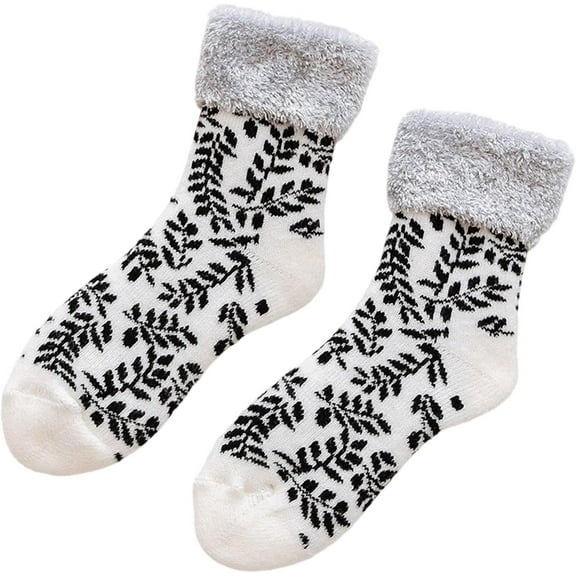 Jtbuh XLY Thermal Winter Ski Socks Fleece Lining Christmas Snowflake Plush Slipper Socks For Cold Weather Indoor Outdoor Activity