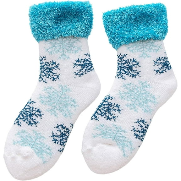 Jtbuh XLY Thermal Winter Ski Socks Fleece Lining Christmas Snowflake Plush Slipper Socks For Cold Weather Indoor Outdoor Activity