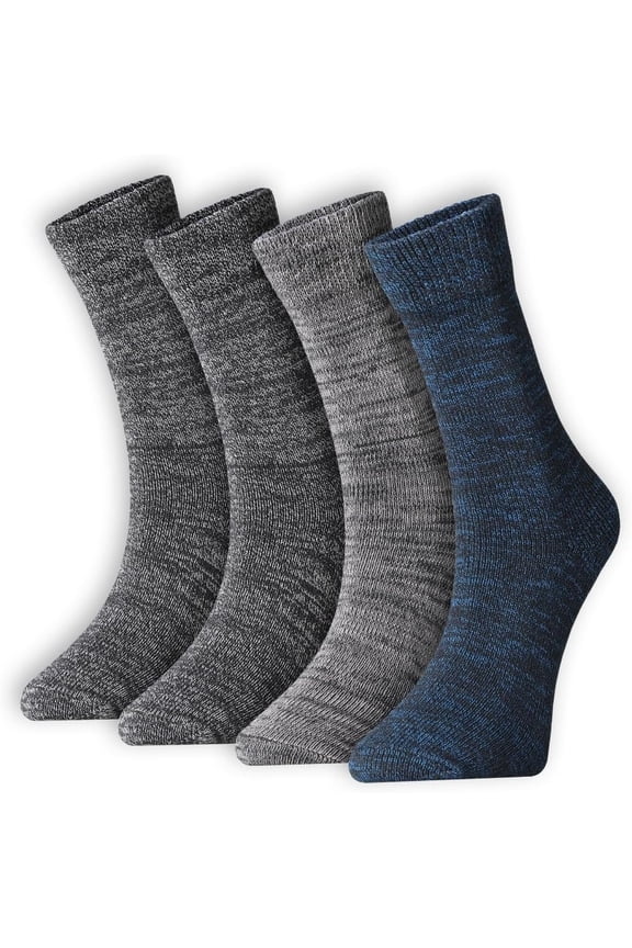Unisex Thermal Winter Socks 4-Pack Thick for Men & Women, Black Melange, Blue & Gray Heather (Sizes 612)
