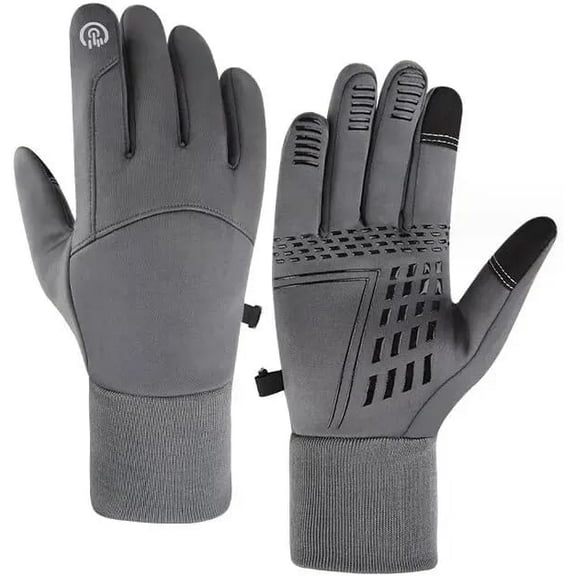 Jtbuh XLY Winter Touchscreen Gloves, Gray, Waterproof PU Material, Thermal Cold Weather Gloves for Running, Skiing, Cycling, Mountain Biking