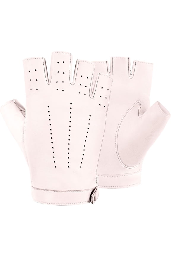 Women Fingerless Leather Gloves - Driving Motorcycle Biker Gloves - Unlined Half Finger