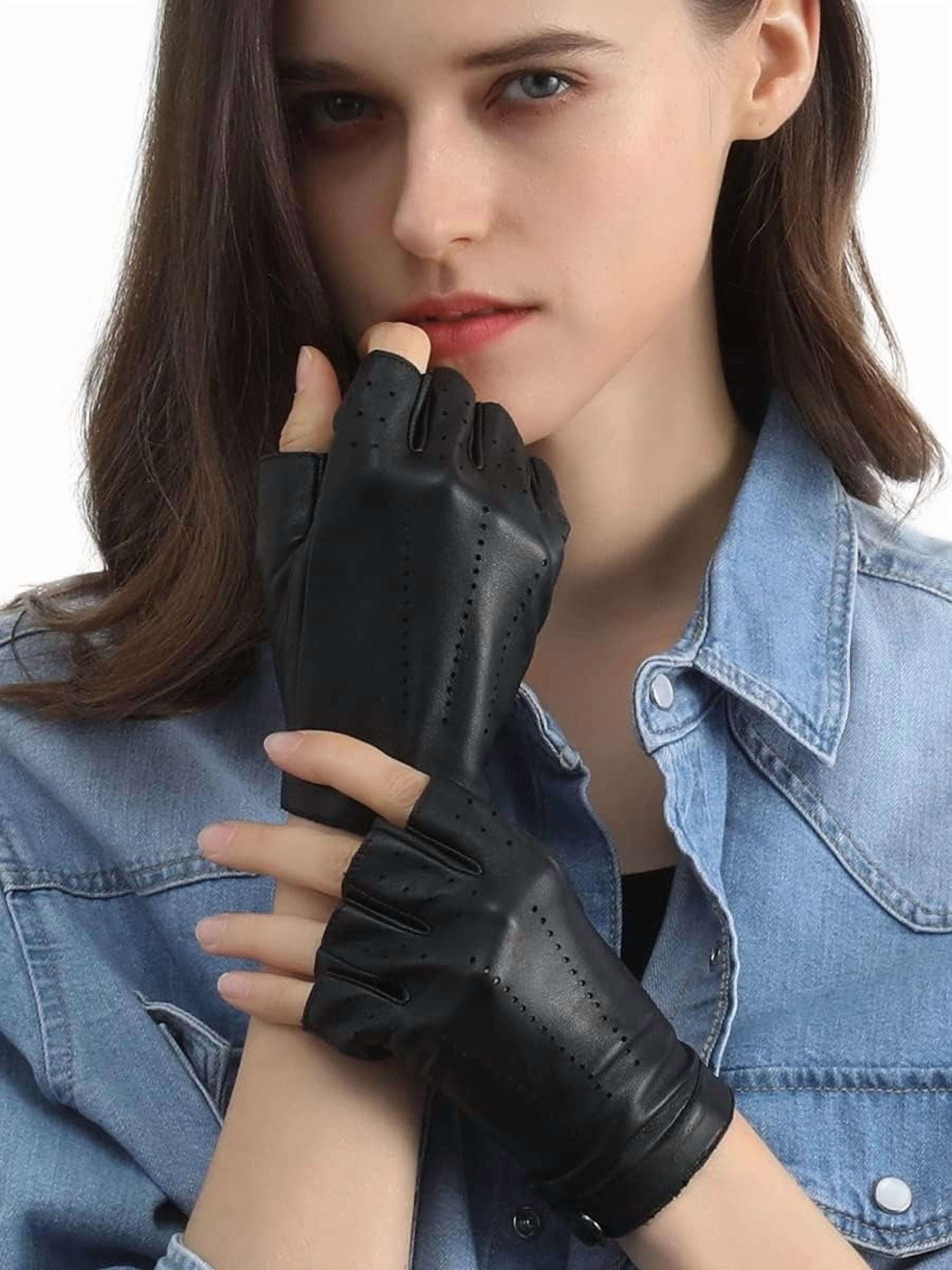 Jtbuh XLY Women Fingerless Leather Gloves Driving Motorcycle Biker