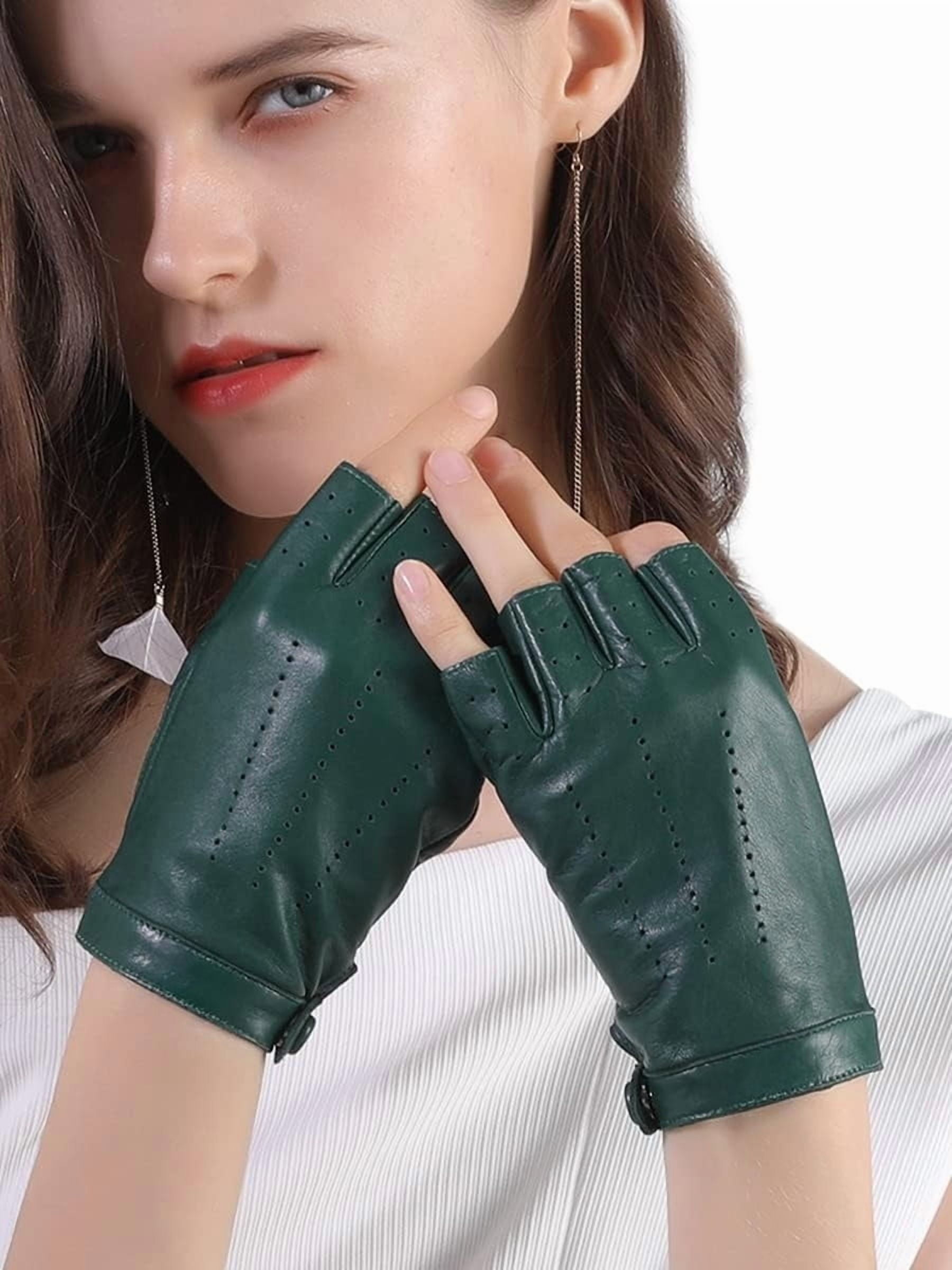 Jtbuh XLY Women Fingerless Leather Gloves - Driving Motorcycle Biker Gloves - Unlined Half Finger