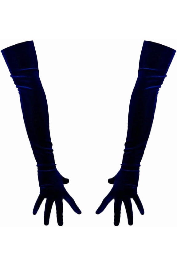 Women Velvet Gloves Elbow Long Stretchy Elastic Flannel Deep Royal Blue Tech Party Gift Gloves