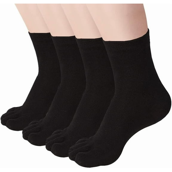 Jtbuh XLY Women's Toe socks Cotton Crew Five Finger Socks For Running Athletic 4 Pack(A1black)