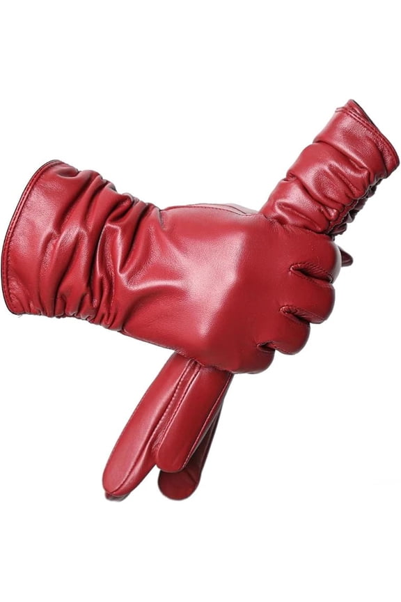 Women's Winter Sheepskin Leather Gloves – Touchscreen Thin Driving Gloves with Soft Fleece Lining, Short Cuff, Warm