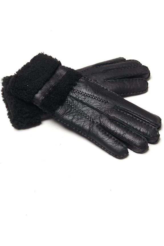 Women's Winter Sheepskin Shearling Leather Gloves Wool Lined Furry Cuffs