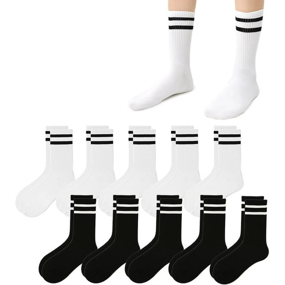 Jtbuh XLY women's men's selected Athletic round neck socks cotton stripe socks 5/10 pairs