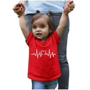 Jtckarpu Family Matching Pajamas Kids Boy Girls Clothes Love Print Short Sleeve T-shirts Tops Blouse