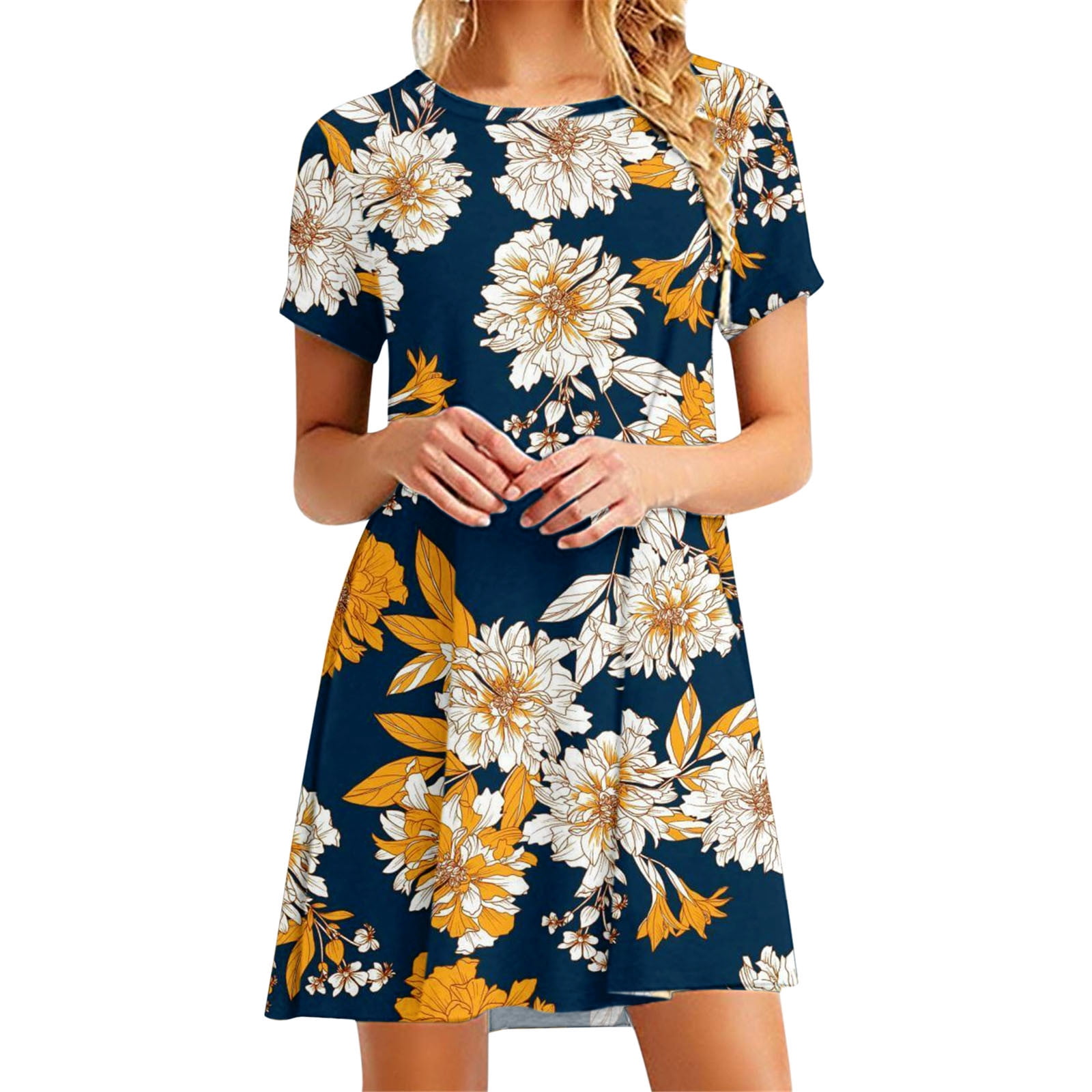 Jtckarpu Women's Casual Summer T Shirt Dresses Short Sleeve Swing Dress