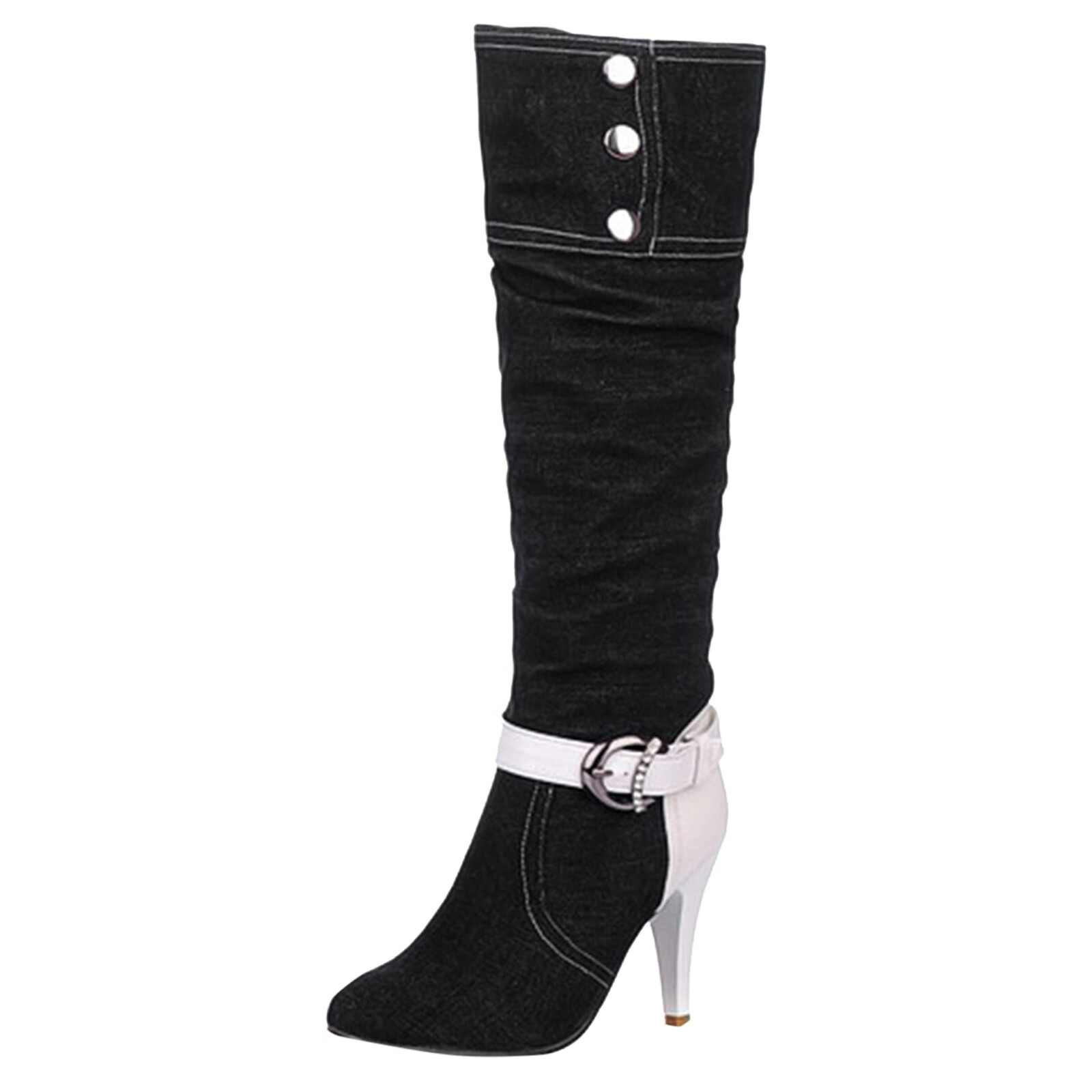 Jtckarpu Women's Knee High Boots Boots Women High Heel Square Toe Slip