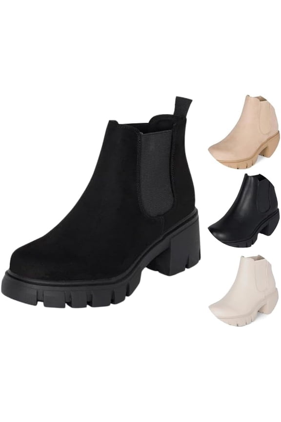 : Dance- Womens Platform Ankle Boots Elastic Chunky Block Heel Chelsea Booties Lug Sole Combat Shoes (Black Imsu, 9)