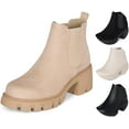 thumbnail image 1 of Jtelle: Dance - Womens Platform Ankle Boots Elastic Chunky Block Heel Chelsea Booties Lug Sole Combat Shoes (L-Wheat SU, 7), 1 of 6