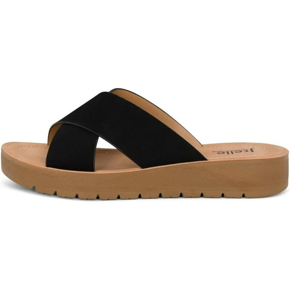 Jtelle Lucy Women's Crisscross Slip-On Slide Fashion Platform Sandals with Open Toe Comfort (Black Nbpu, 10)
