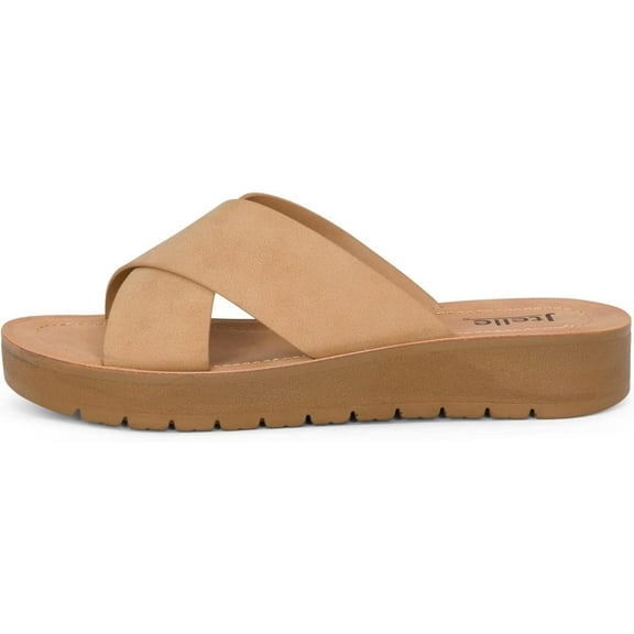 Jtelle Lucy Women's Crisscross Slip-On Fashion Platform Sandals, Camel, 8.5