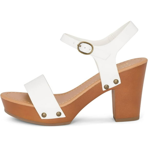 Jtelle - Stage - Women's Wedge Heel Platform Sandals with Ankle Buckle and Studded Open Toe Design (White Pu, 9)