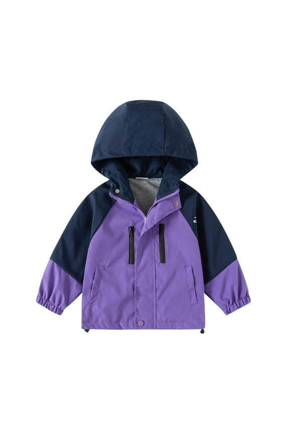 Boys and Girls Softshell for Hiking and Travel Waterproof Active Outdoor Rain Jacket Rain Coat for Kids Lightweight Zip up Summer Fall Raincoat Windbreaker with Hood Plus Size Purple 3 Years