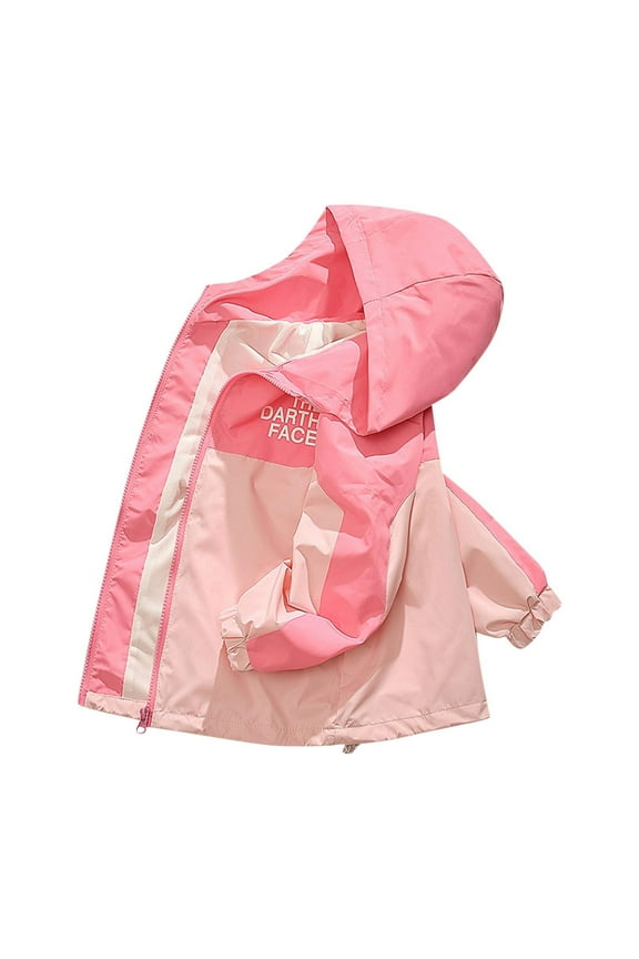 Boys and Girls Softshell for Hiking and Travel Waterproof Active Outdoor Rain Jacket Rain Coat for Kids Plus Size Summer Fall Raincoat Windbreaker with Hood Lightweight Zip up Pink 5 Years