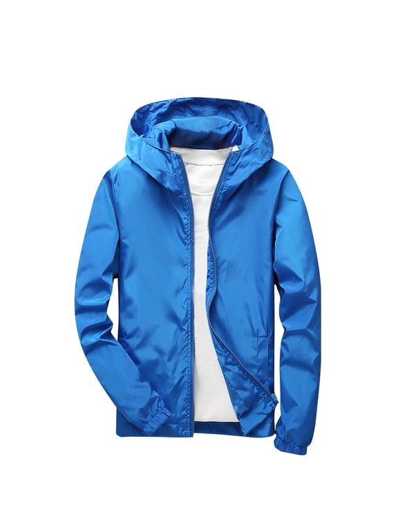 Boys and Girls Windbreaker with Hood Rain Coat for Kids Softshell for Hiking and Travel Plus Size Summer Fall Raincoat Waterproof Active Outdoor Rain Jacket Lightweight Zip up Blue 7-8Years