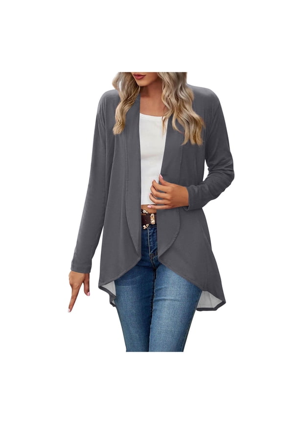Lightweight Cardigan for Women Plus Siz High Low Hem Tops Open Front Long Sleeve Casual Loose Breathable Cover Ups Dusters Trendy Soft Thin Cardigans Gray XXL