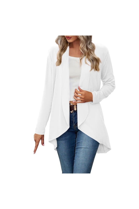 Lightweight Cardigan for Women Plus Siz High Low Hem Tops Open Front Long Sleeve Casual Loose Breathable Cover Ups Dusters Trendy Soft Thin Cardigans White S