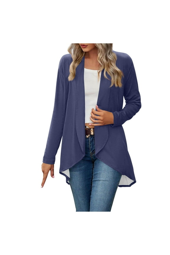 Lightweight Cardigan for Women Plus Siz High Low Hem Tops Open Front Long Sleeve Casual Loose Breathable Cover Ups Dusters Trendy Soft Thin Cardigans Dark Blue M