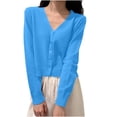 thumbnail image 1 of Jtjvou Long Sleeve Cardigan for Women Casual Loose Fashion Fall Clothes Open Front Spring Outfits Cozy Sweater Lightweight Blue Free Size, 1 of 5
