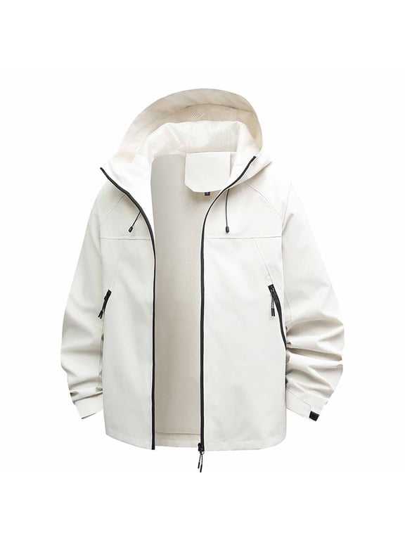 Plus Size Waterproof Active Outdoor Rain Jacket Rain Coat for Women Softshell for Hiking and Travel Lightweight Zip up Fall and Winter Raincoat Windbreaker with Hood White XXXL